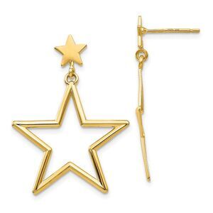 23mm Open Star Dangle Post Earrings in 14k Yellow Gold